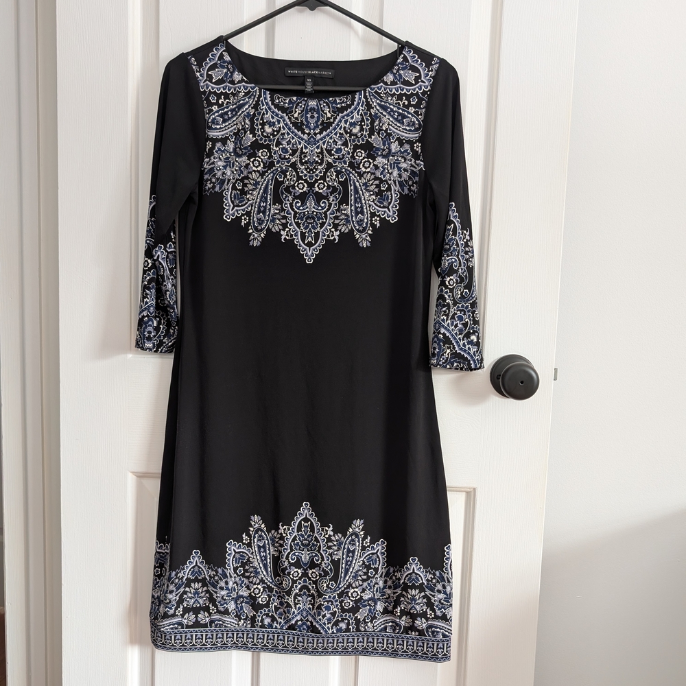 White House Black Market Women's Black Navy Medallion Sheath Dress XS